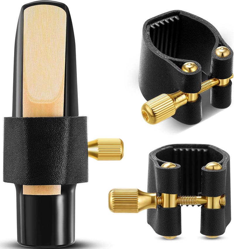 Anglechic 2 Pcs Alto Sax Ligature Fastener Compact Durable Artificial Leather Saxophone Ligature with Adjustable Screws for Alto Sax Rubber Mouthpiece (Mouthpiece/Reed Not Included) - Image 1